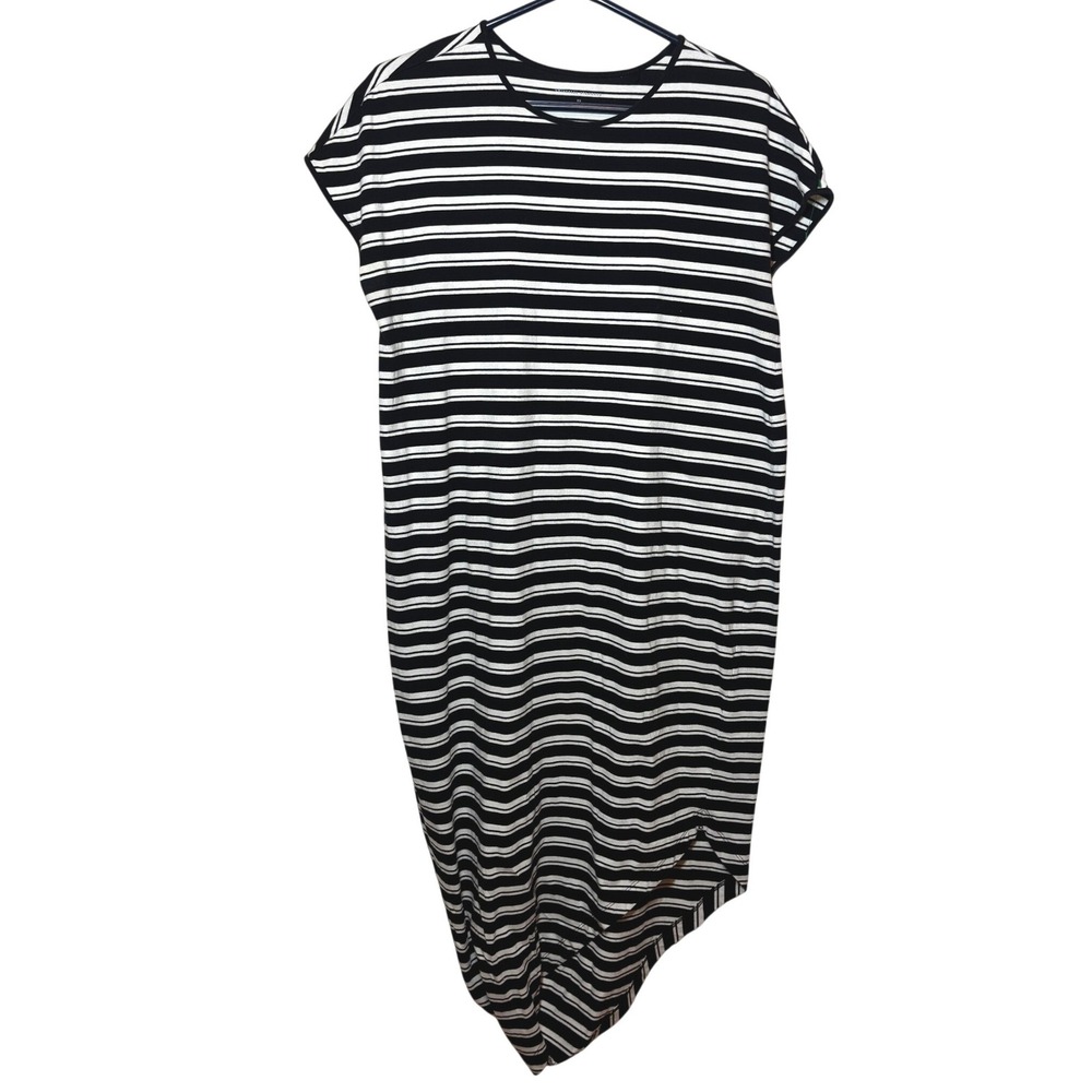 Universal Standard Black White Striped Pima Cotton Asymmetrical Dress XS US1002S - Picture 1 of 7